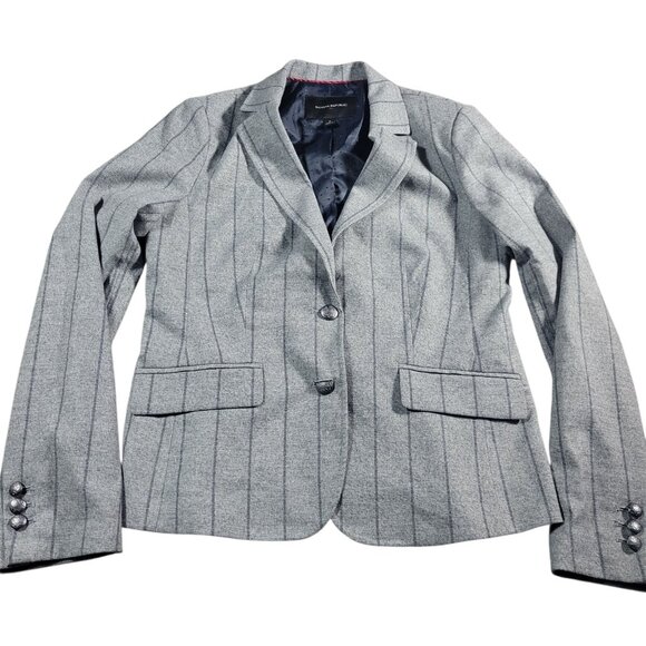 Banana Republic Blazer Womens 6 Stripe Gray Polka Dot Lined Career Mark* - Picture 1 of 7